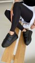 994 Çift Bantlı Kalın Taban Kadın Spor Ayakkabı  Siyah Deri