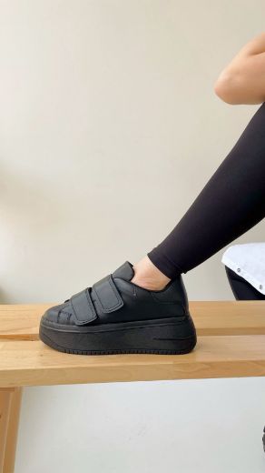 994 Çift Bantlı Kalın Taban Kadın Spor Ayakkabı  Siyah Deri resmi