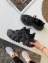 996 Zik Zak Taban Günlük Kadın Spor Ayakkabı  Siyah Deri
