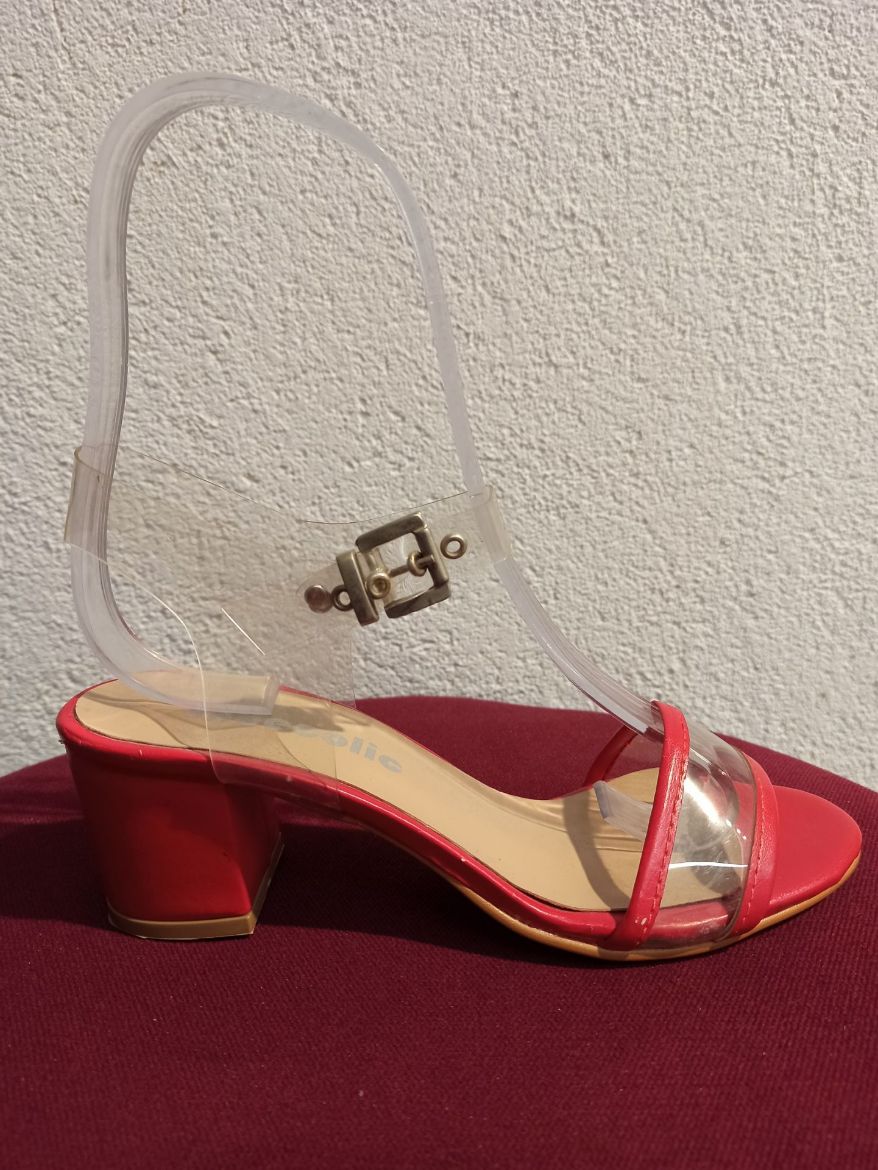 3301 Şeffaf Detay Alçak Topuklu Kadın Ayakkabı  Kırmızı Deri resmi