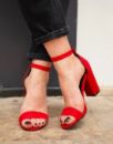6300 8Cm Tek Bant Kalın Topuk Sandalet Ayakkabı  Kırmızı