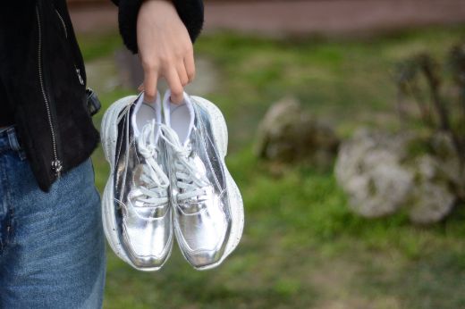 422 Kalın Benekli Taban Günlük Kadın Spor Ayakkabı  Gümüş resmi
