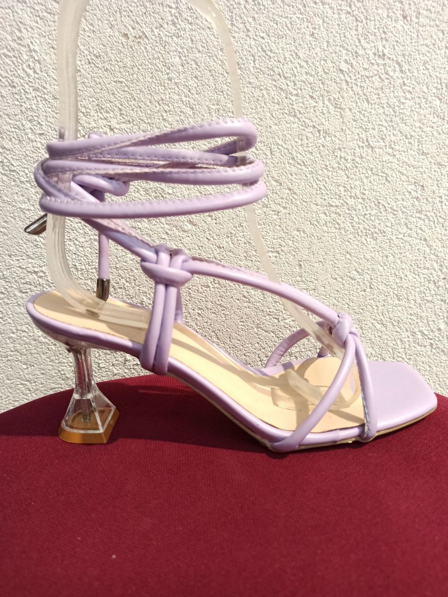 453 Şampanya Topuk Bilek Bağlı Kadın Yaz Ayakkabı  LİLA DERİ resmi