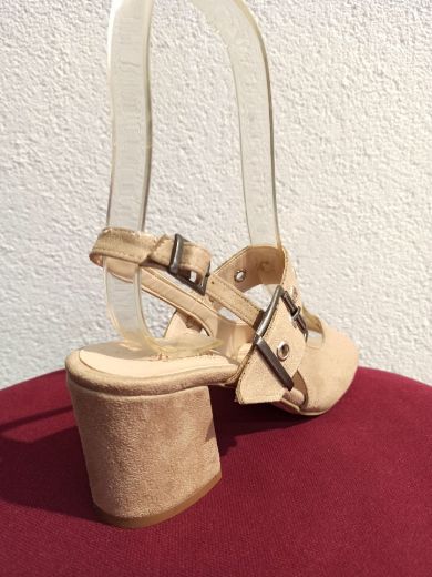 455 Toka Detay Kalın Topuk Yazlık Kadın Ayakkabı  BEJ SÜET resmi