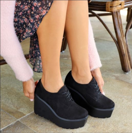 102 Dolgu Topuk 9 Cm Günlük Kadın Bot Ayakkabı  SİYAH resmi
