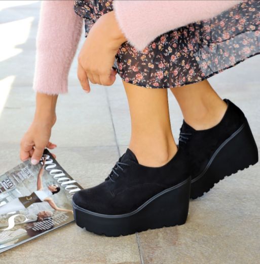 102 Dolgu Topuk 9 Cm Günlük Kadın Bot Ayakkabı  SİYAH resmi
