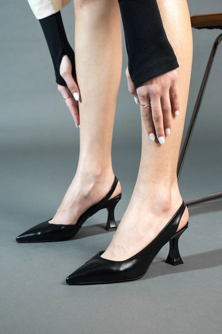 020 Zara Ince Topuk Günlük Rahat Kadın Ayakkabı  Siyah Deri resmi