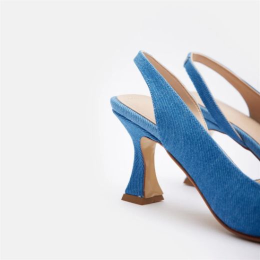 020 Zara Ince Topuk Günlük Rahat Kadın Ayakkabı  KOT BUZ MAVİ resmi