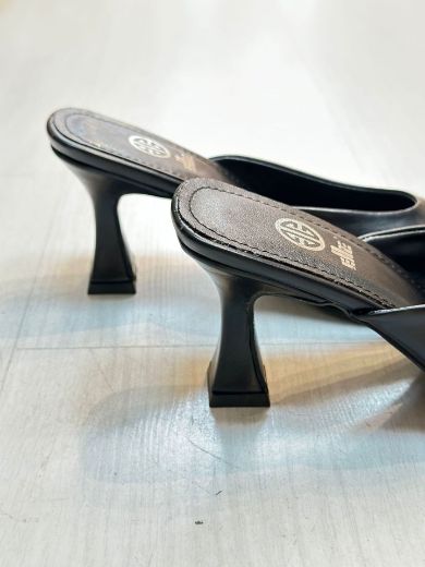 035 Ince Topuk Günlük Rahat Kadın Terlik Ayakkabı  Siyah Deri resmi