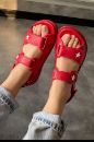 674 Çift Bantlı Günlük Rahat Kadın Sandalet  Kırmızı