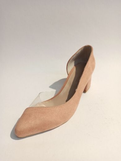 354 Şeffaf Yan Detay Kalın Topuk Kadın Ayakkabı  Pudra  resmi