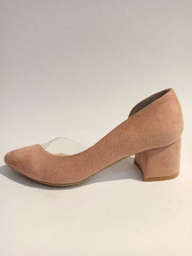 354 Şeffaf Yan Detay Kalın Topuk Kadın Ayakkabı  Pudra  resmi