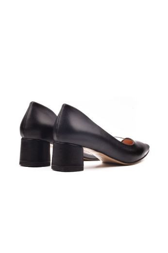 354 Şeffaf Yan Detay Kalın Topuk Kadın Ayakkabı  Siyah Deri resmi