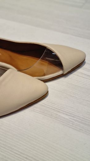 354 Şeffaf Yan Detay Kalın Topuk Kadın Ayakkabı  Bej Deri  resmi