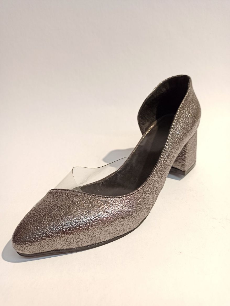 354 Şeffaf Yan Detay Kalın Topuk Kadın Ayakkabı  Platin  resmi