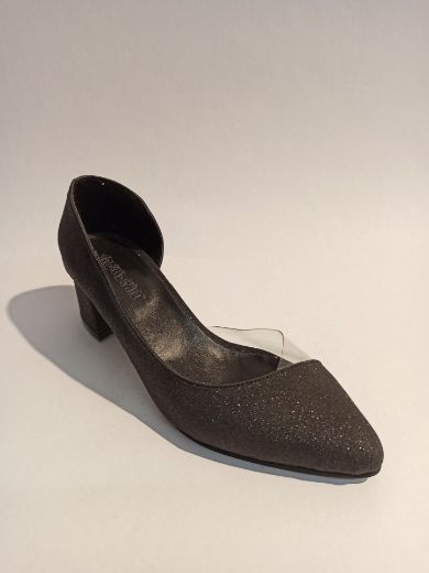 354 Şeffaf Yan Detay Kalın Topuk Kadın Ayakkabı  PLATİN SİMLİ resmi