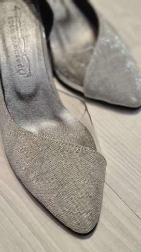 354 Şeffaf Yan Detay Kalın Topuk Kadın Ayakkabı  GÜMÜŞ SİMLİ resmi