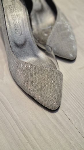 354 Şeffaf Yan Detay Kalın Topuk Kadın Ayakkabı  GÜMÜŞ SİMLİ resmi