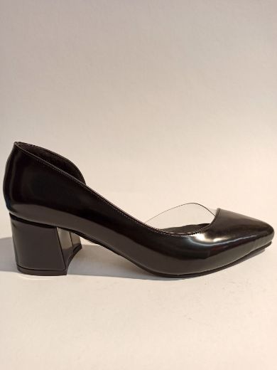 354 Şeffaf Yan Detay Kalın Topuk Kadın Ayakkabı  SİYAH RUGAN resmi