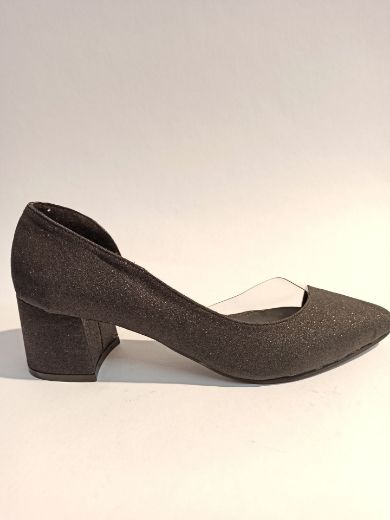 354 Şeffaf Yan Detay Kalın Topuk Kadın Ayakkabı  SİYAH SİMLİ resmi