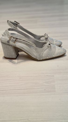 356 Arka Açık Ön Mini Fiyonk Abiye Kadın Ayakkabı   Gümüş resmi