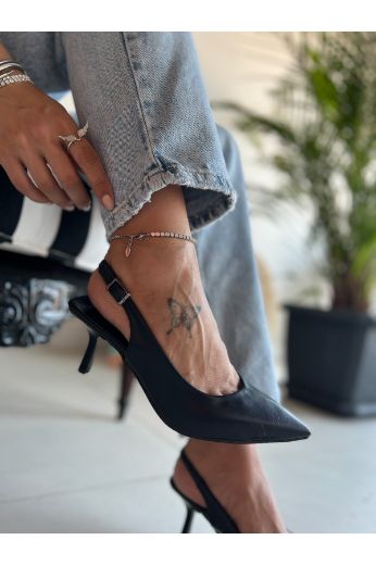 467 Zara Model Rahat Günlük Topuklu Kadın Ayakkabı  Siyah Deri resmi