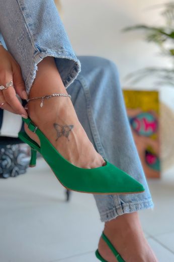 467 Zara Model Rahat Günlük Topuklu Kadın Ayakkabı  YEŞİL DERİ resmi