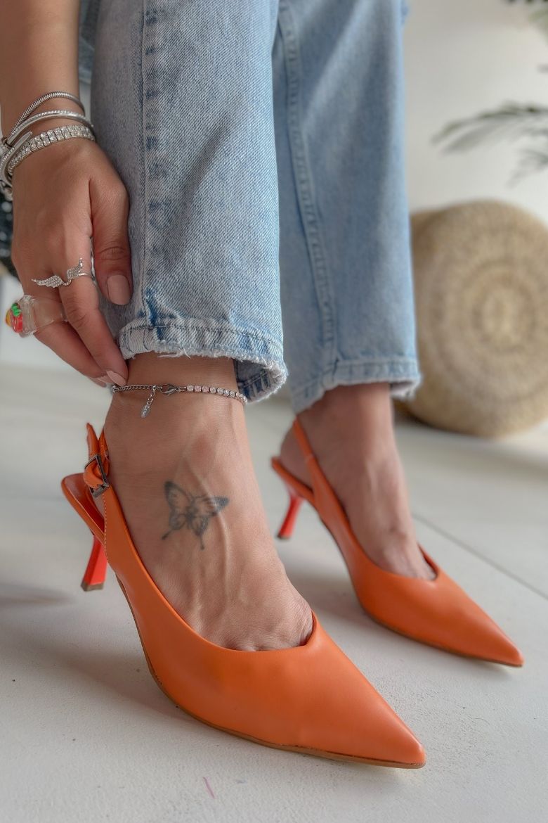 467 Zara Model Rahat Günlük Topuklu Kadın Ayakkabı  TURUNCU DERİ resmi