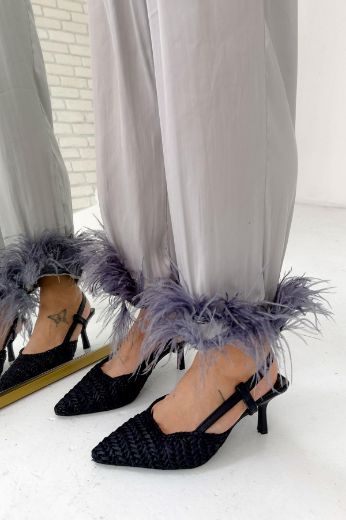468 Örgü Model Rahat Günlük Topuklu Kadın Ayakkabı  SİYAH resmi