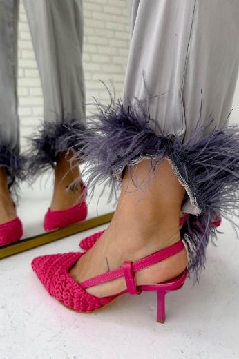 468 Örgü Model Rahat Günlük Topuklu Kadın Ayakkabı  Pembe resmi