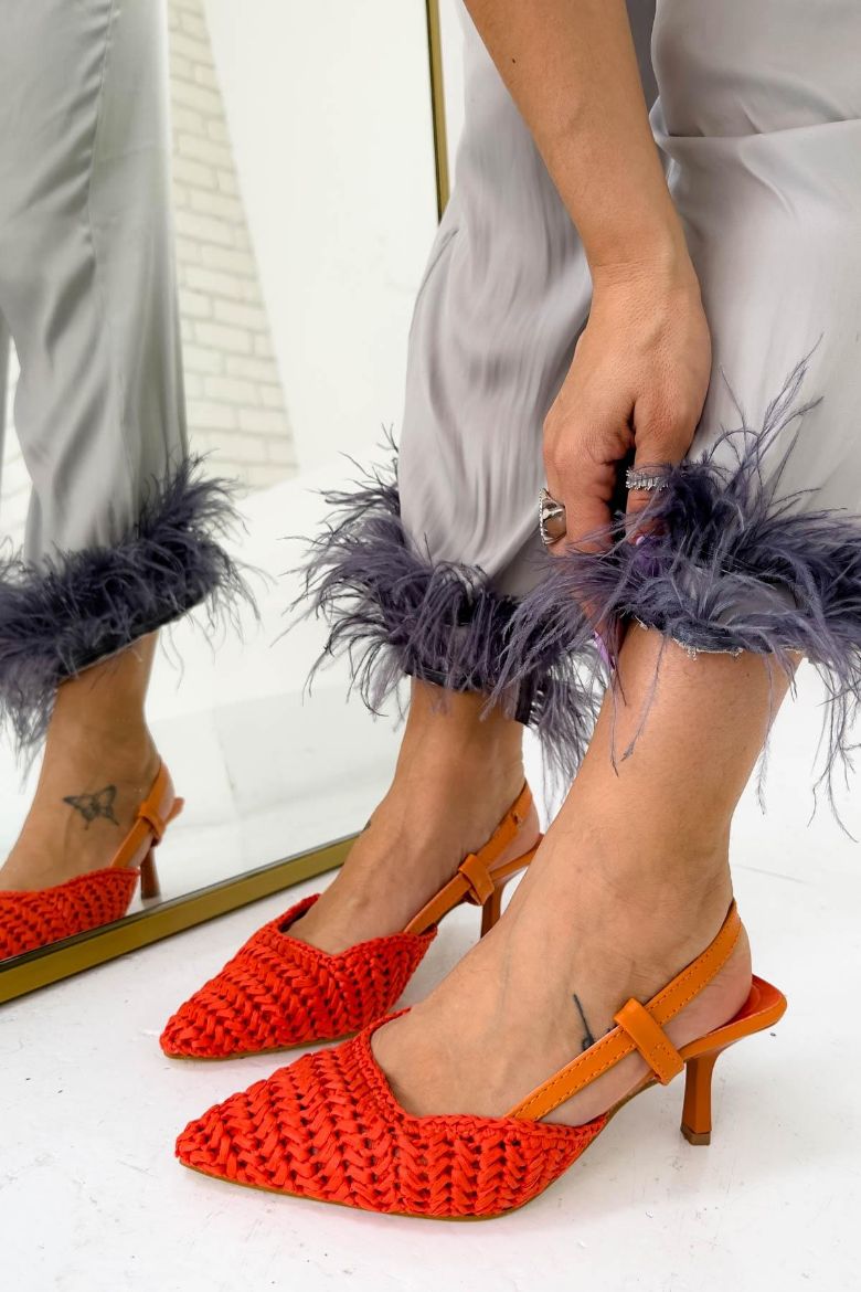 468 Örgü Model Rahat Günlük Topuklu Kadın Ayakkabı  Turuncu resmi