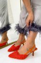 468 Örgü Model Rahat Günlük Topuklu Kadın Ayakkabı  Turuncu