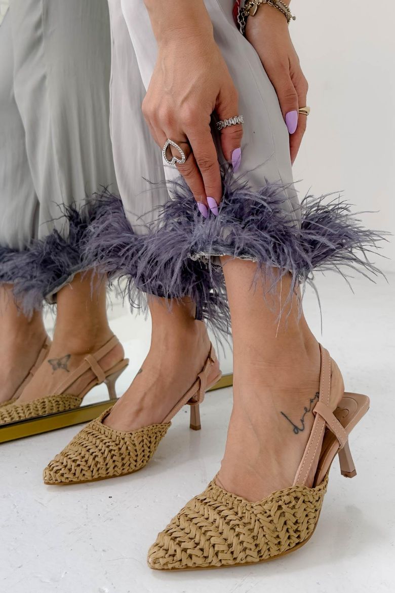 468 Örgü Model Rahat Günlük Topuklu Kadın Ayakkabı  TABA resmi