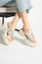 469 Taş Detay Rahat Günlük Kadın Sandalet Ayakkabı  Bej