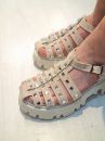 471 Kare Taş Kafes Detay Kadın Sandalet Ayakkabı  Bej