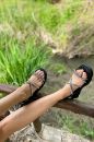 2004 Taş Detay 4 Sıra  Günlük Kadın Sandalet  Siyah Deri