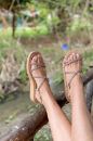 2004 Taş Detay 4 Sıra  Günlük Kadın Sandalet  Bej Deri 
