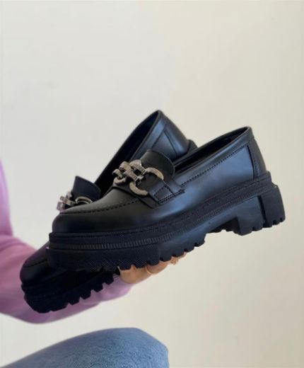 588 Günlük Rahat Kullanışlı Kadın Loafer Ayakkabı   SİYAH DERİ resmi