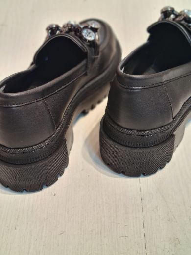 590 Taşlı Günlük Kullanışlı Kadın Loafer Ayakkabı   SİYAH DERİ resmi
