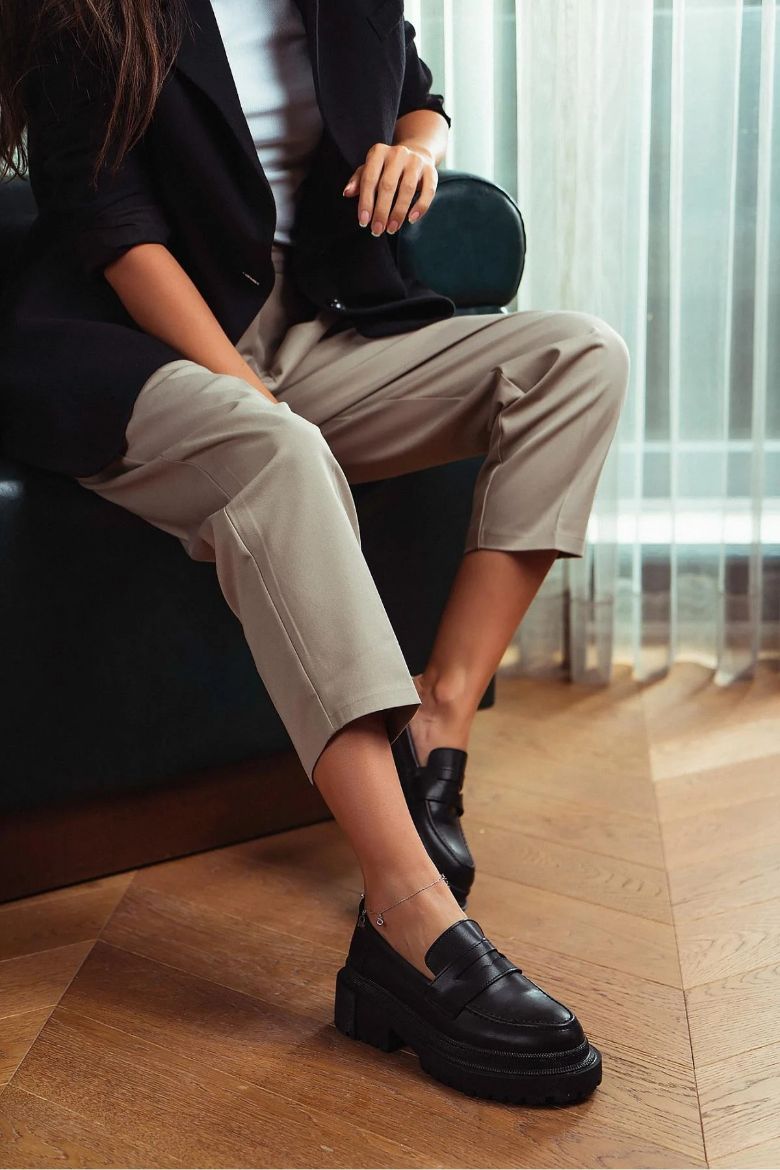 592 Günlük Rahat Kullanışlı Kadın Loafer Ayakkabı   SİYAH DERİ resmi