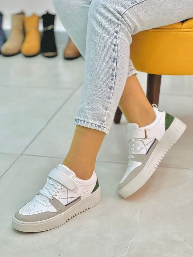 1007 Bağcık Cırt Detay Kadın Spor Sneaker Ayakkabı  YEŞİL resmi