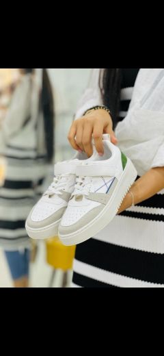 1007 Bağcık Cırt Detay Kadın Spor Sneaker Ayakkabı  YEŞİL resmi