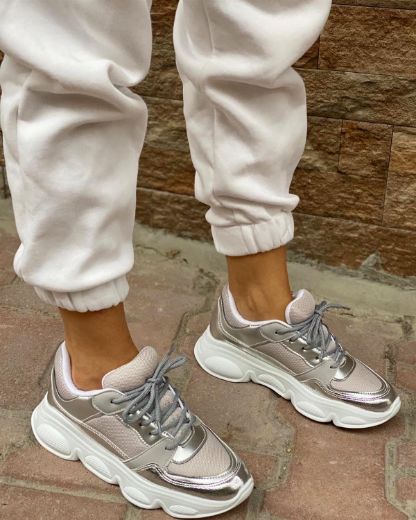 221 Kabartma Taban Günlük Kadın Spor Ayakkabı  Gümüş resmi