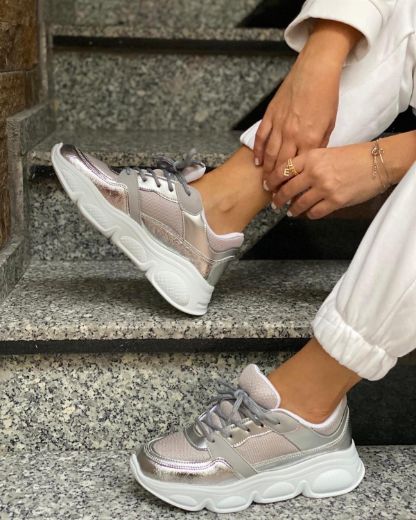 221 Kabartma Taban Günlük Kadın Spor Ayakkabı  Gümüş resmi