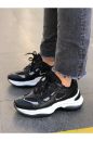 228 Kalın Taban Günlük Kadın Spor Sneakers Ayakka  Siyah Deri
