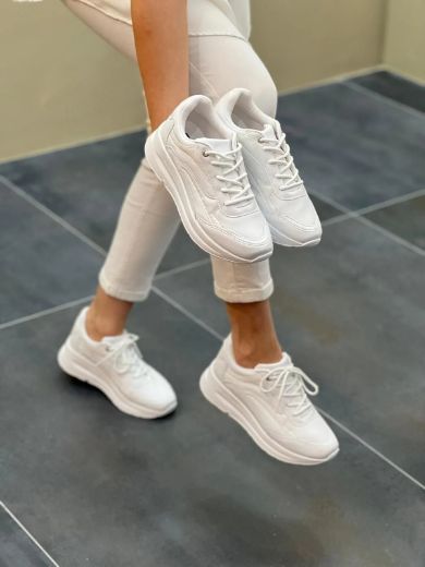 240 Sneaker 5 Cm Kalın Taban Kadın Spor Ayakkabı   BEYAZ DERİ resmi