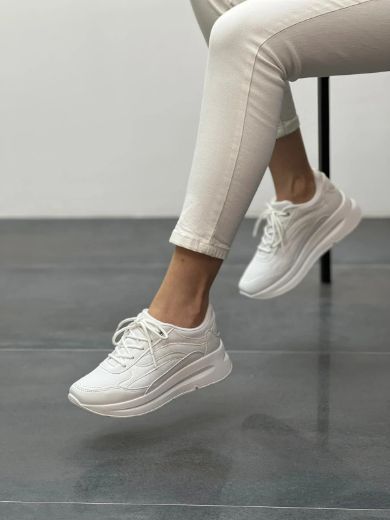 240 Sneaker 5 Cm Kalın Taban Kadın Spor Ayakkabı   BEYAZ DERİ resmi