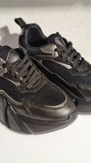 243 Ortepedik 7Cm Kalın Topuk Günlük Kadın Sneaker  Siyah Deri resmi