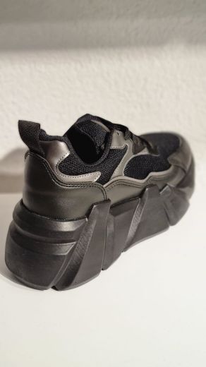 243 Ortepedik 7Cm Kalın Topuk Günlük Kadın Sneaker  Siyah Deri resmi