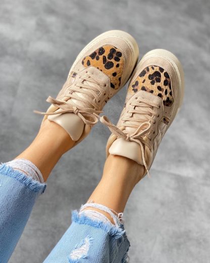 246 Kalın Taban Sneaker Kadın Rahat Spor Ayakkabı   BEJ LEOPAR resmi